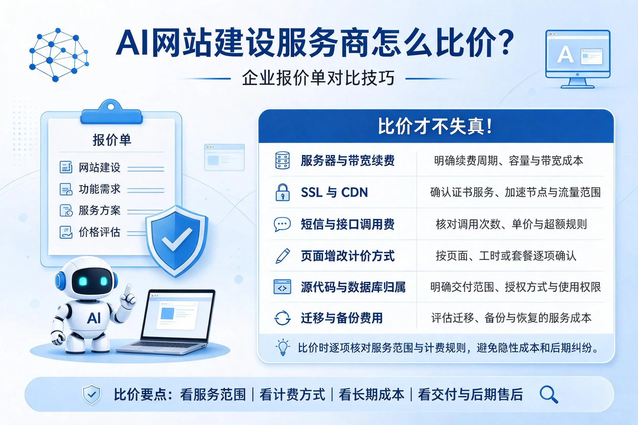 AI网站建设服务商怎么比价？塔城企业报价单对比技巧