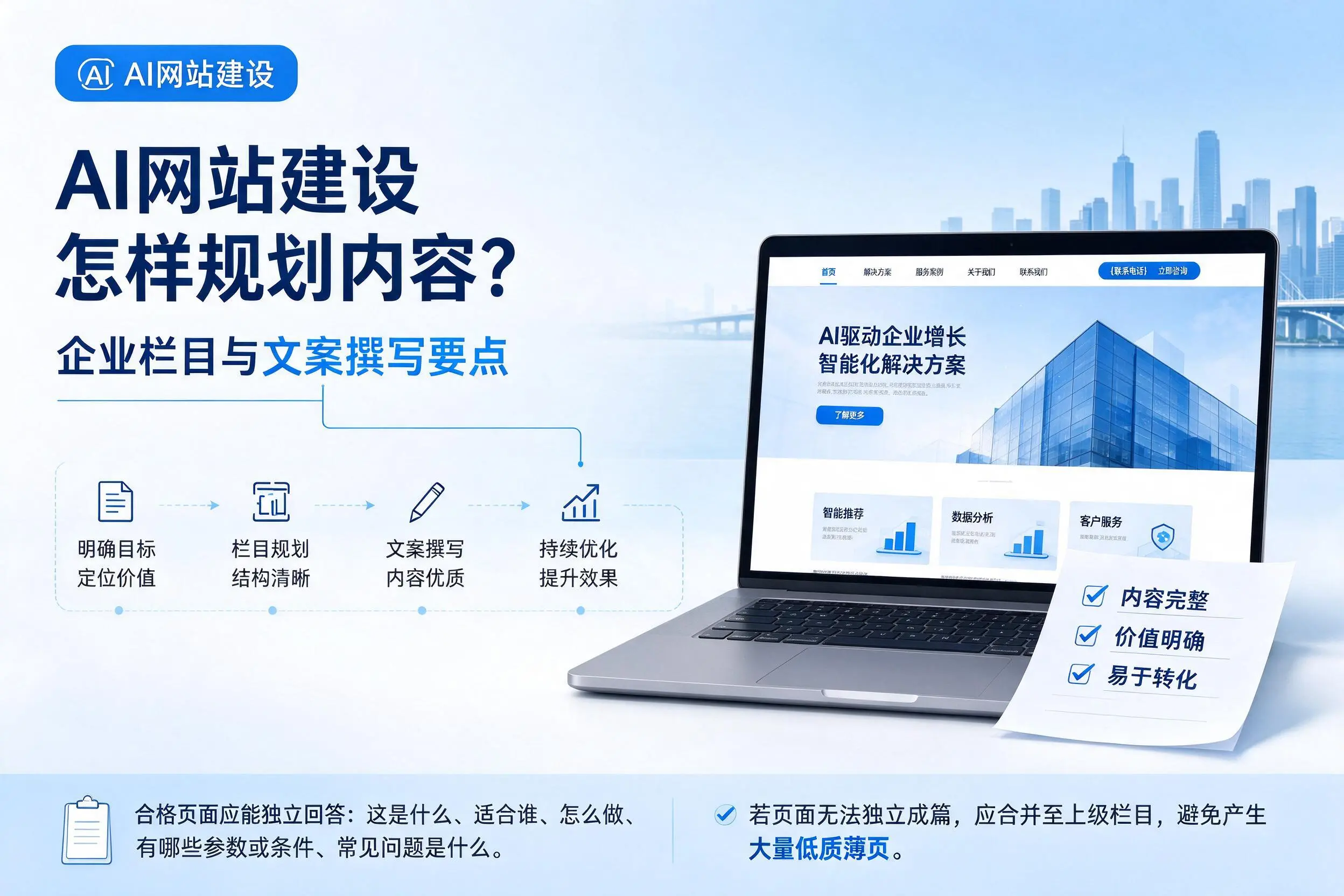 AI网站建设怎样规划内容？塔城企业栏目与文案撰写要点