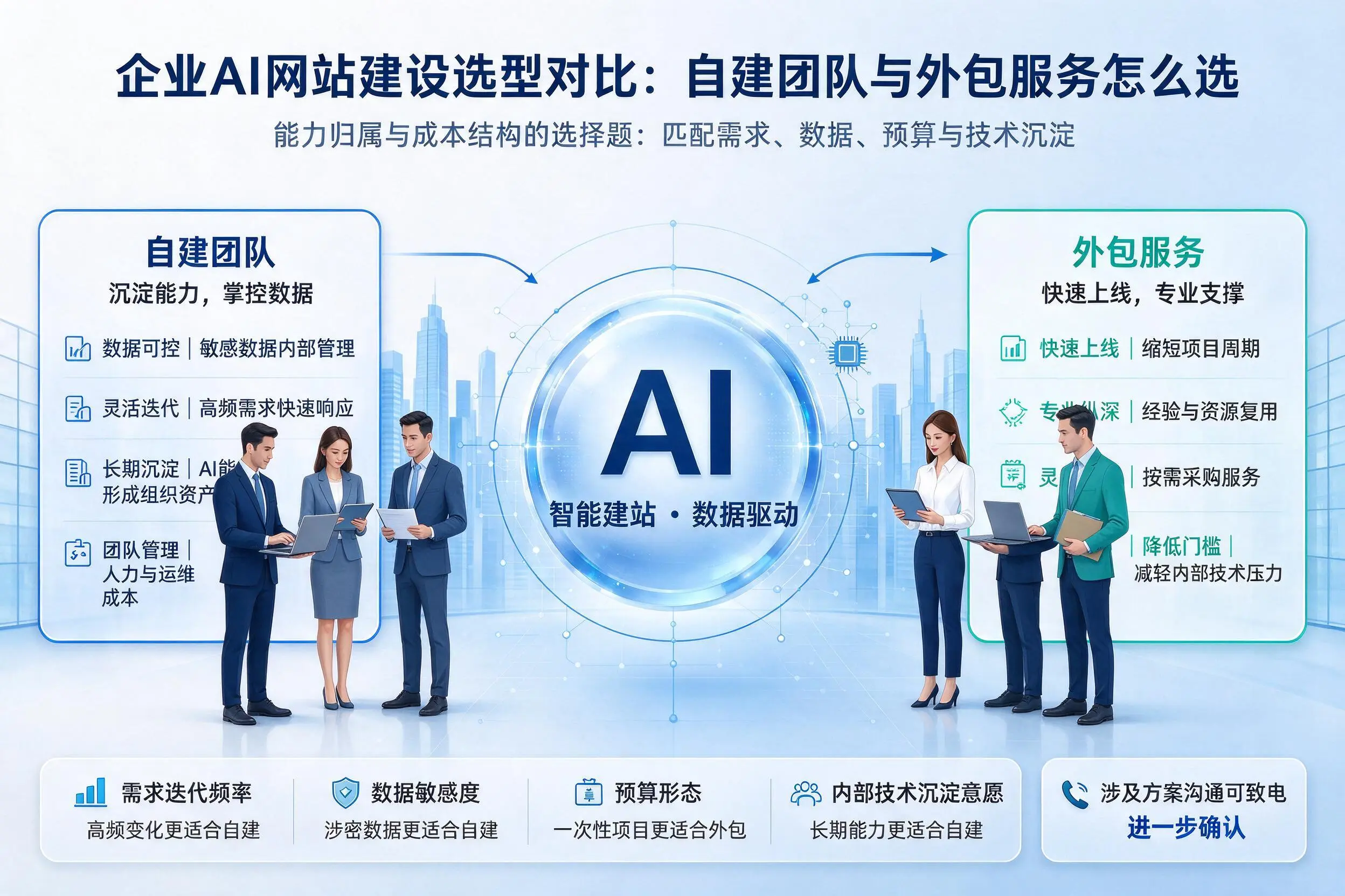 塔城企业AI网站建设选型对比:自建团队与外包服务怎么选