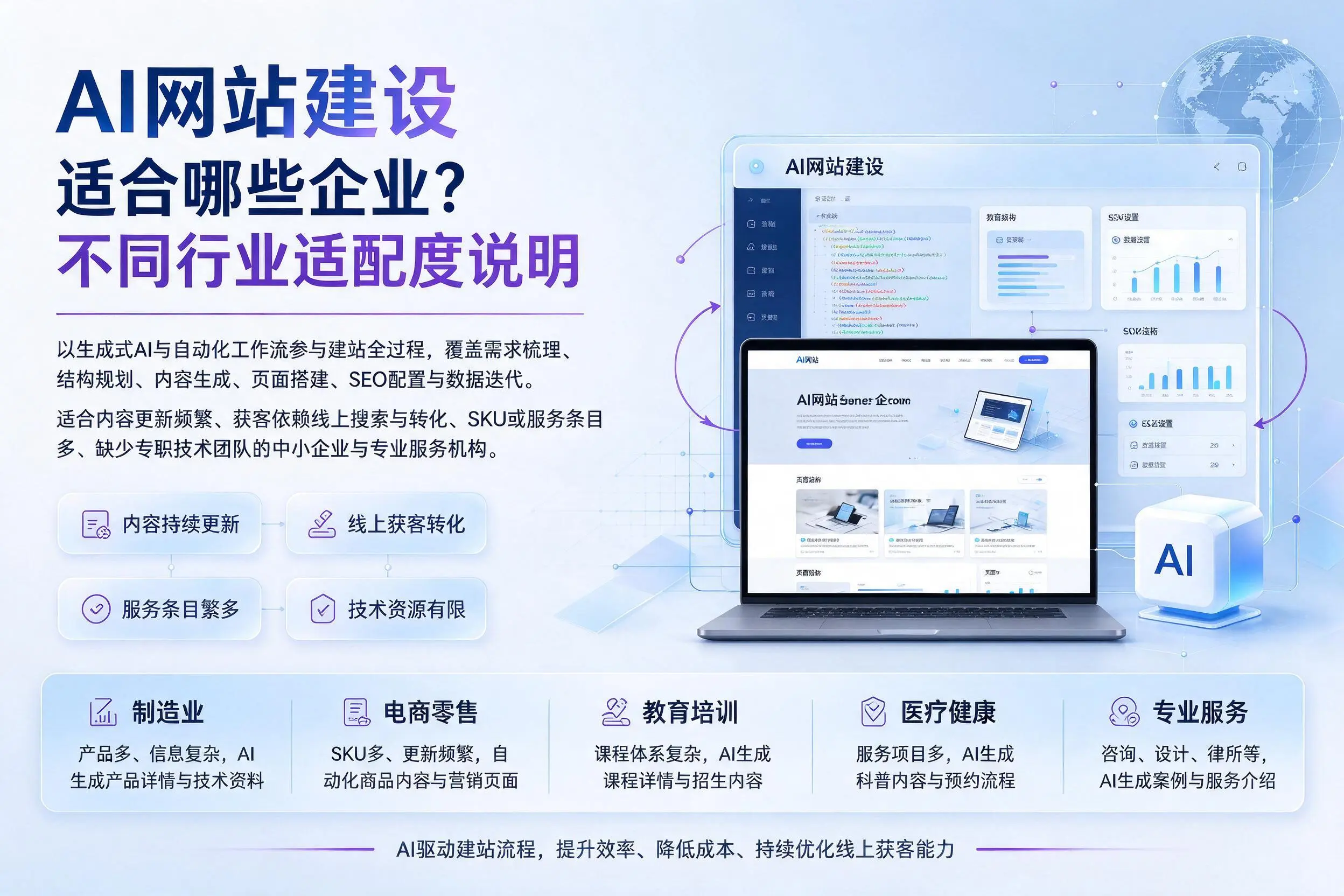 AI网站建设适合哪些企业?塔城不同行业适配度说明